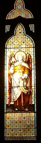 All Saints Church Rennington  Church Guide - Picture of the Archangel Gabriel in window 
