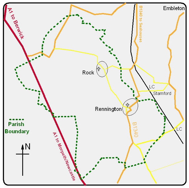 Map of boundary of Rennington & Rock Ecclesiastical Parish