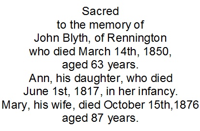 All Saints Church Rennington - Memorial/Grave C04