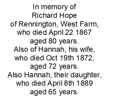 All Saints Church Rennington - Memorial/Grave C33